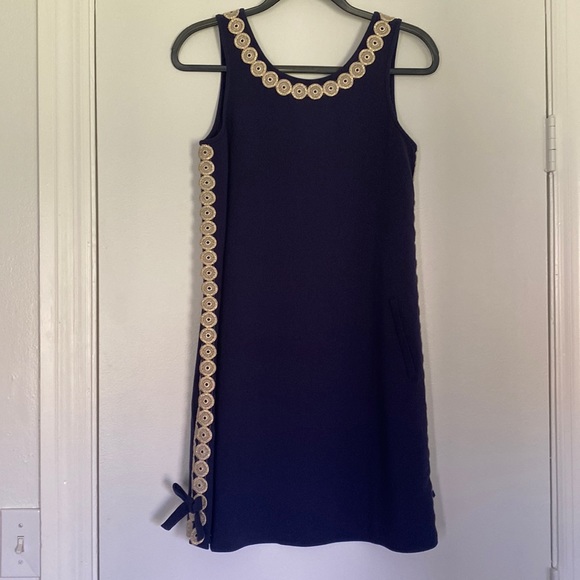 Lilly Pulitzer navy dress with gold embroidery - Picture 1 of 5